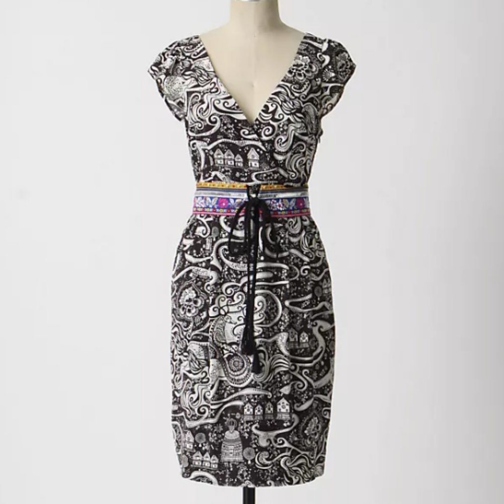 Anthropologie Moulinette Soeurs Swirling Villages Dress with Belt Size 2